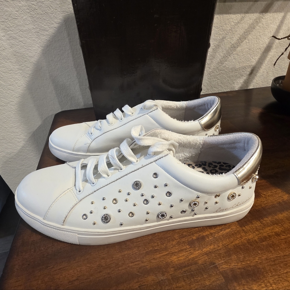 Chico's White Sneakers with‎ Gold Accents